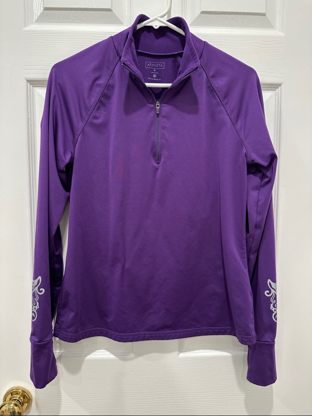 Athleta Purple Quarter-Zip Athletic Jacket Top with Sliver Sleeve & Back Accents